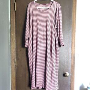 Striped Long Sleeve Dress - Red and White